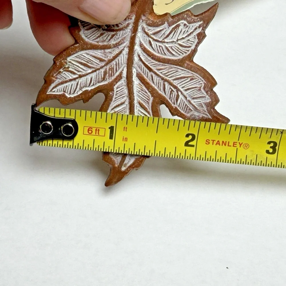 9 Favorite Things Copper White Washed Maple Leaf Napkin Rings w/Ribbed Loops New